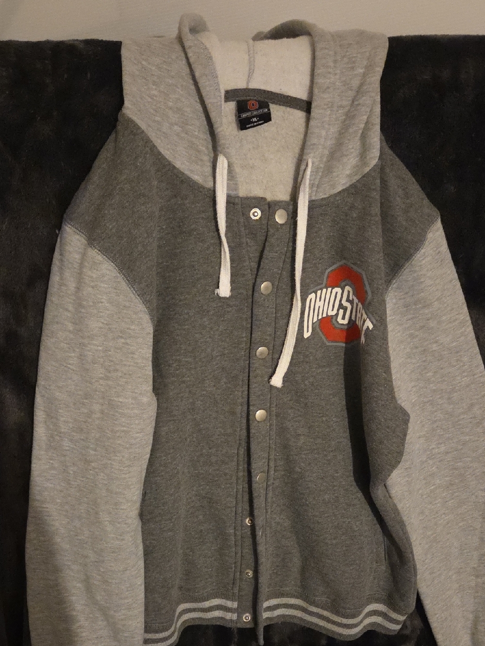 Gray and Light Gray Colorblock Snap-Up Hoodie with Ohio State Patch